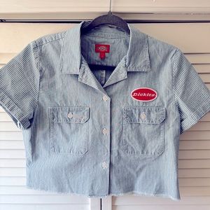 Dickies striped denim crop utility shirt